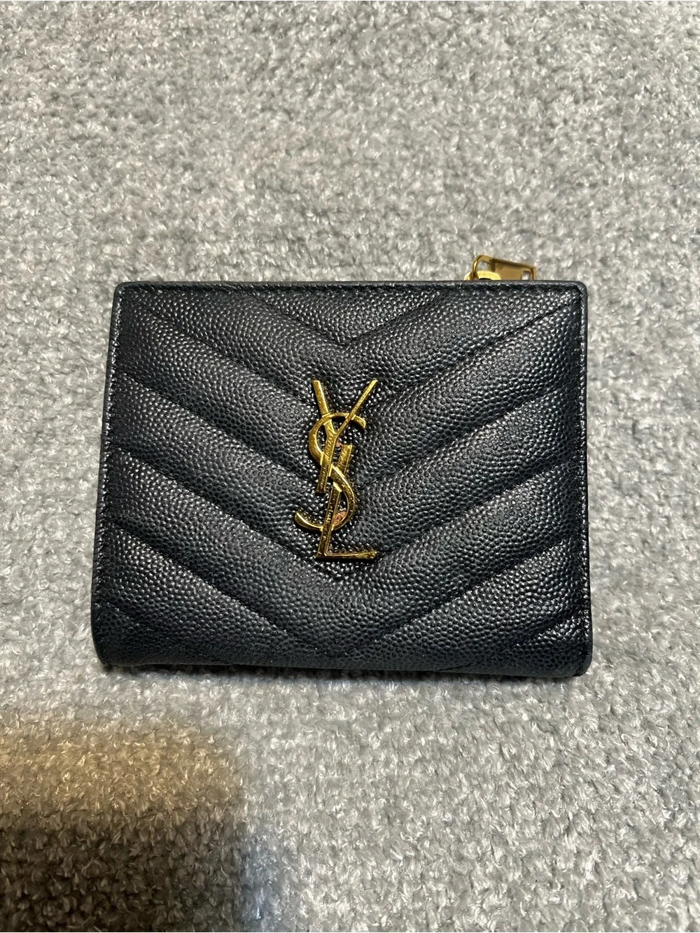 Saint Laurent YSL Black Quilted Leather Wallet with Gold Logo
